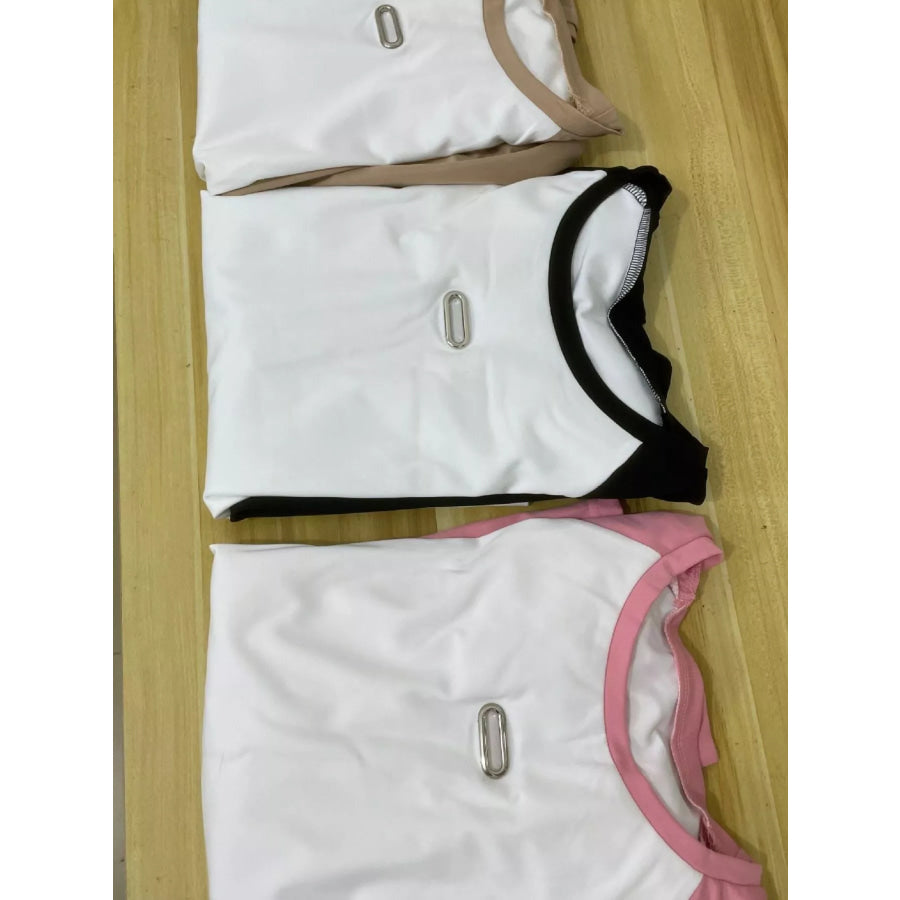 Contrast Short Sleeve Tee and Pants Set Apparel and Accessories