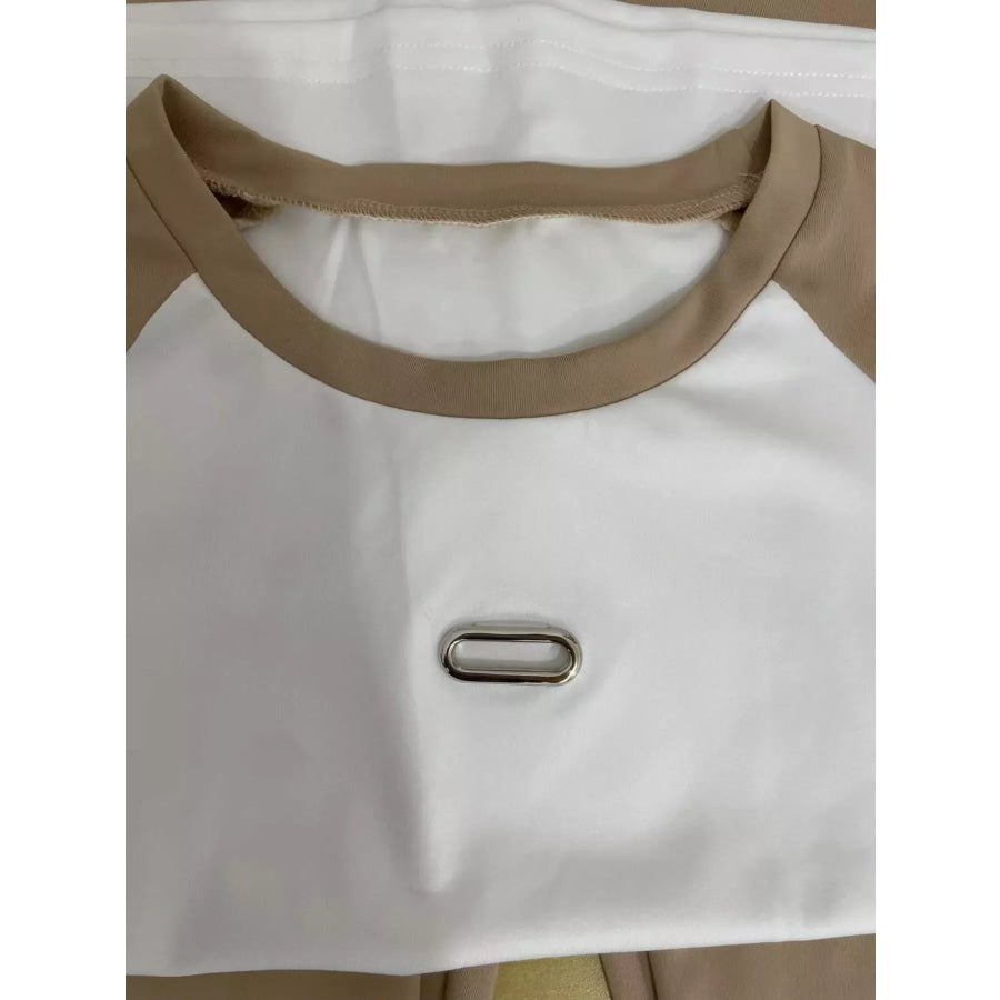 Contrast Short Sleeve Tee and Pants Set Apparel and Accessories