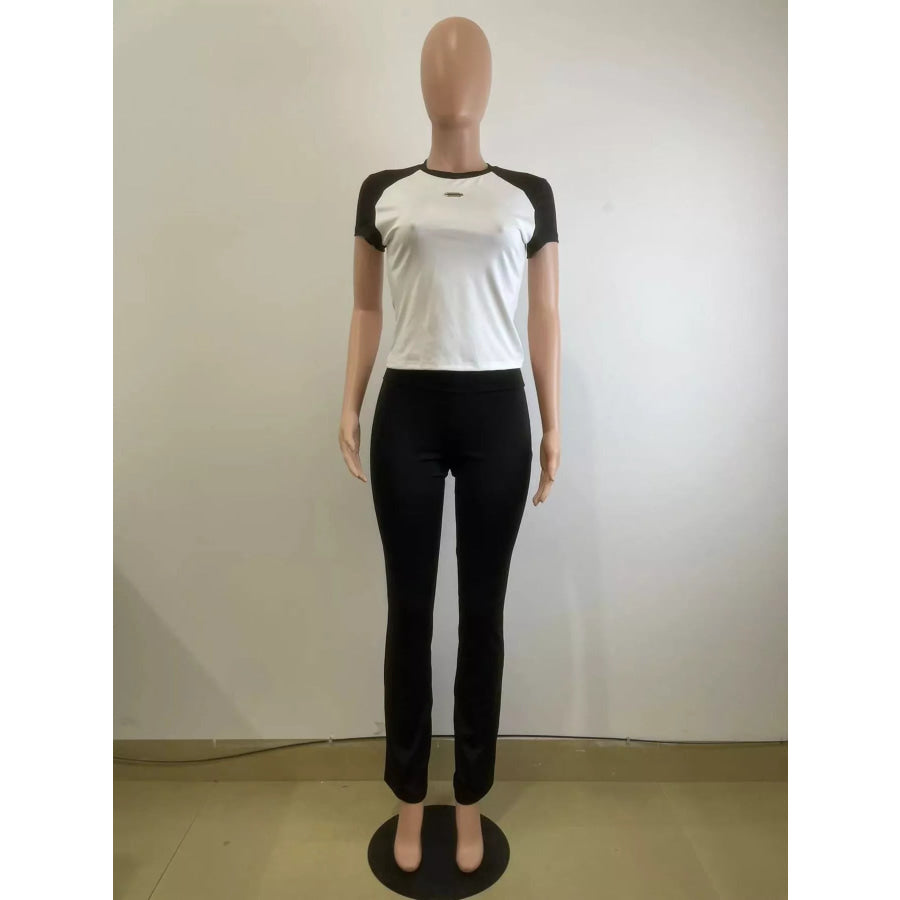 Contrast Short Sleeve Tee and Pants Set Apparel and Accessories