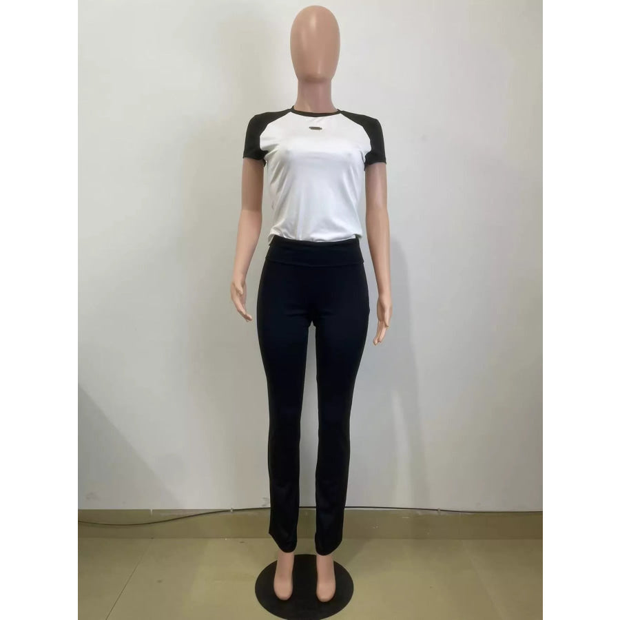 Contrast Short Sleeve Tee and Pants Set Apparel and Accessories