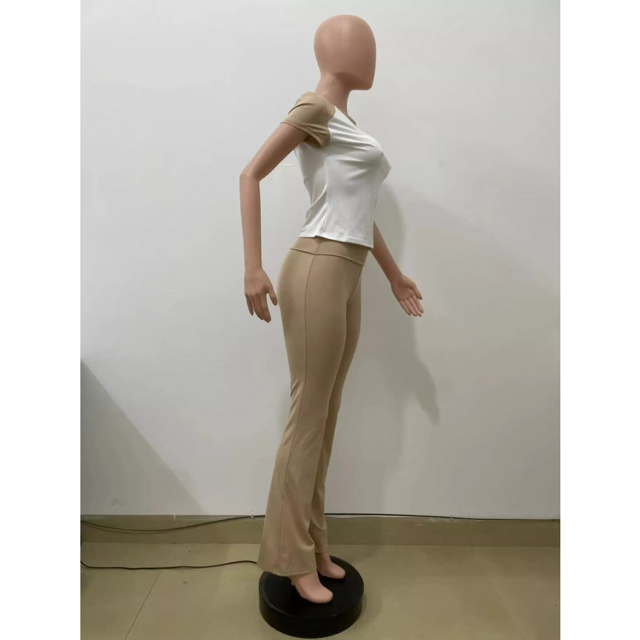 Contrast Short Sleeve Tee and Pants Set Apparel and Accessories