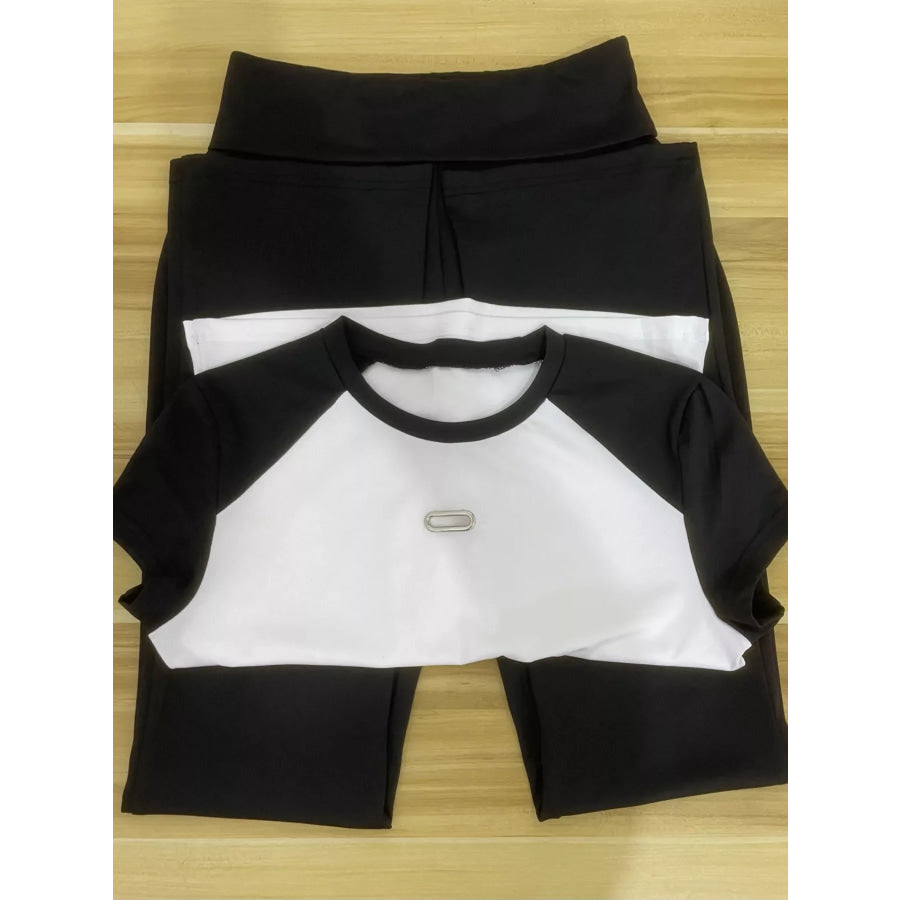 Contrast Short Sleeve Tee and Pants Set Apparel and Accessories