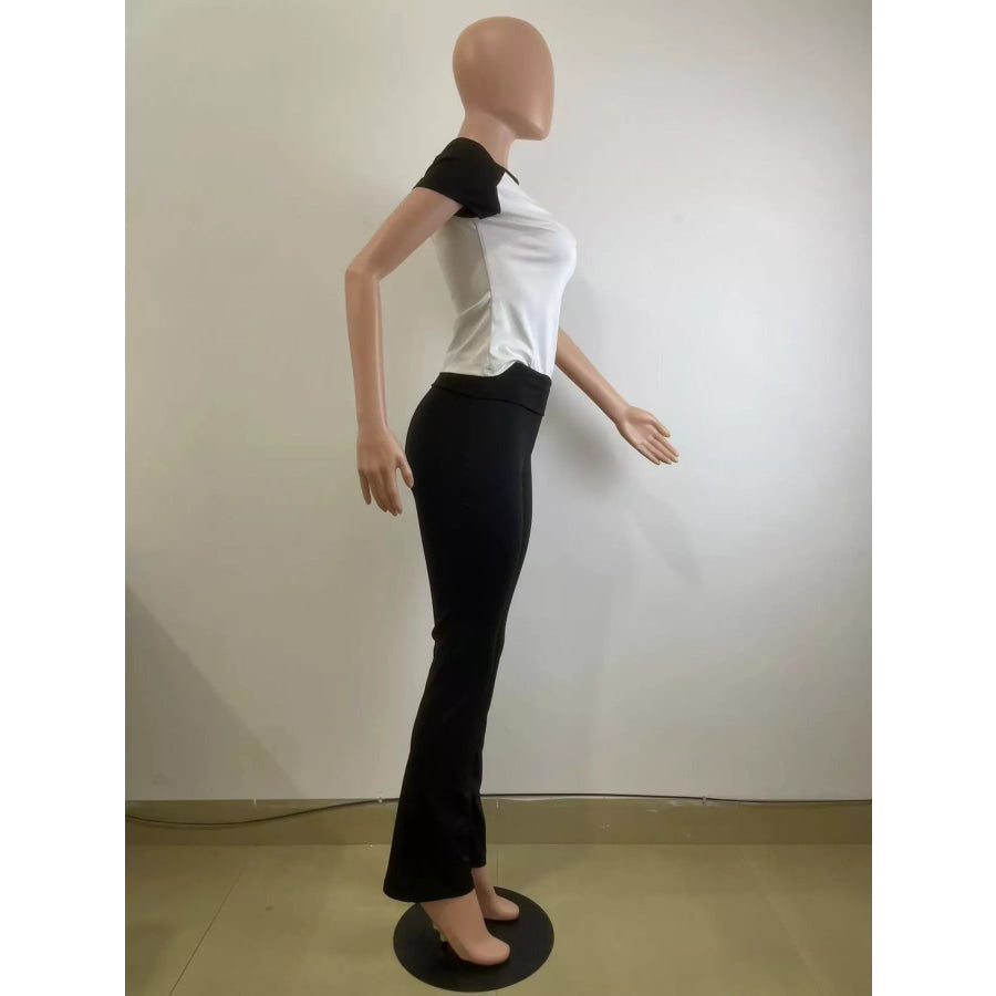 Contrast Short Sleeve Tee and Pants Set Apparel and Accessories