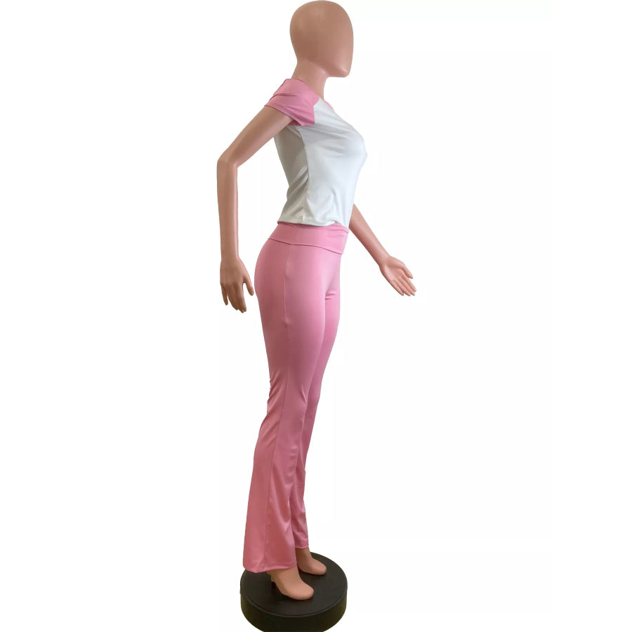 Contrast Short Sleeve Tee and Pants Set Apparel and Accessories