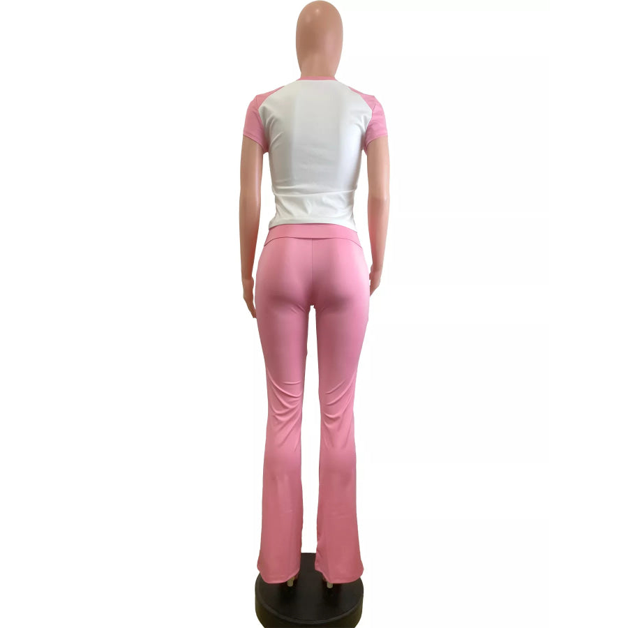 Contrast Short Sleeve Tee and Pants Set Apparel and Accessories