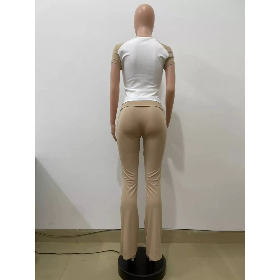 Contrast Short Sleeve Tee and Pants Set Apparel and Accessories