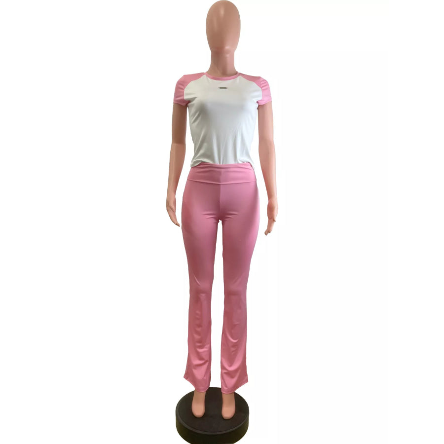 Contrast Short Sleeve Tee and Pants Set Apparel and Accessories