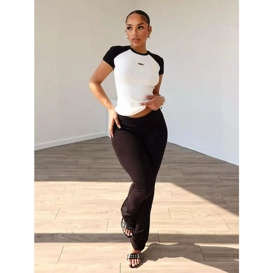 Contrast Short Sleeve Tee and Pants Set Black / S Apparel and Accessories