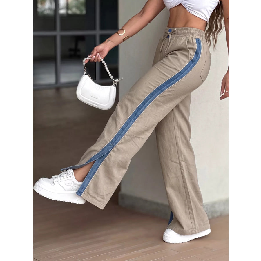 Contrast Side Panel Wide Leg Pants Apparel and Accessories