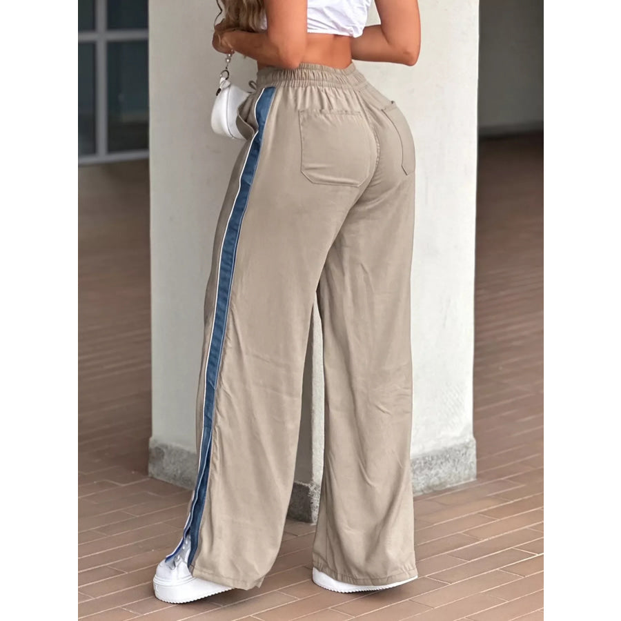 Contrast Side Panel Wide Leg Pants Apparel and Accessories