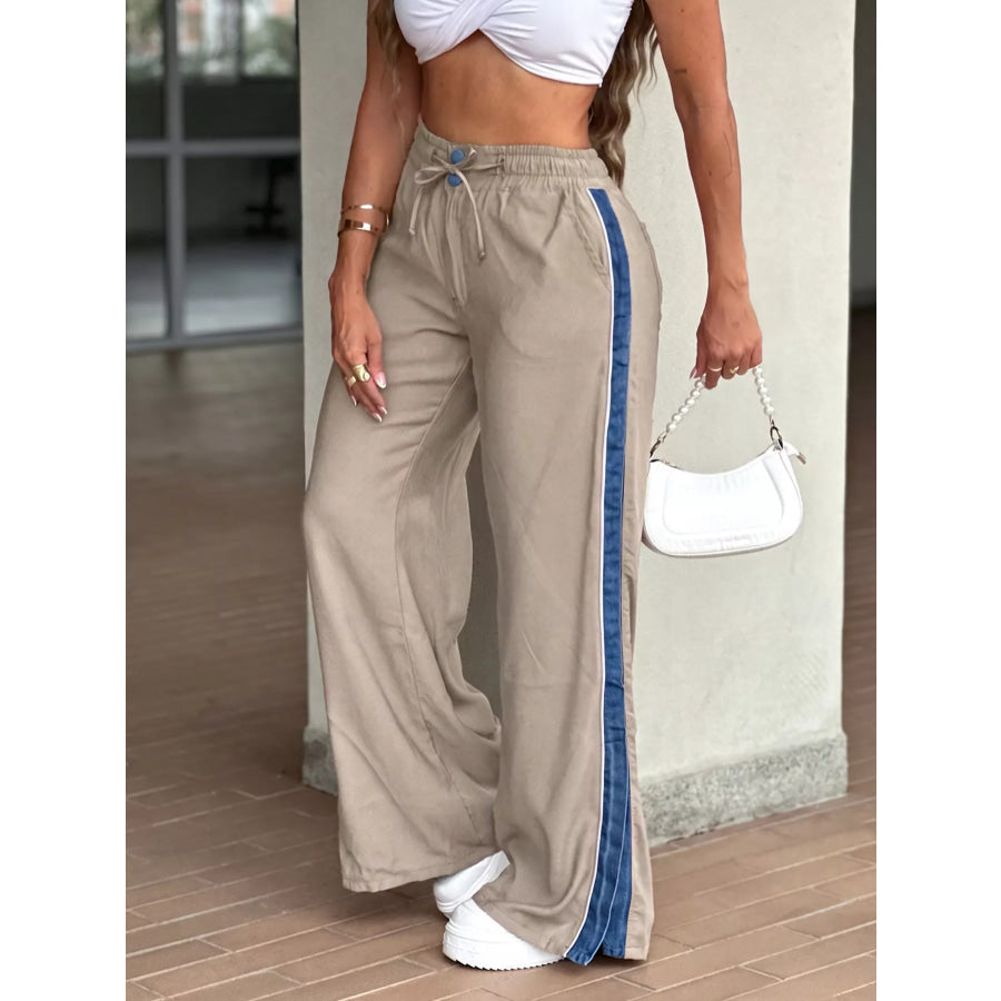 Contrast Side Panel Wide Leg Pants Apparel and Accessories