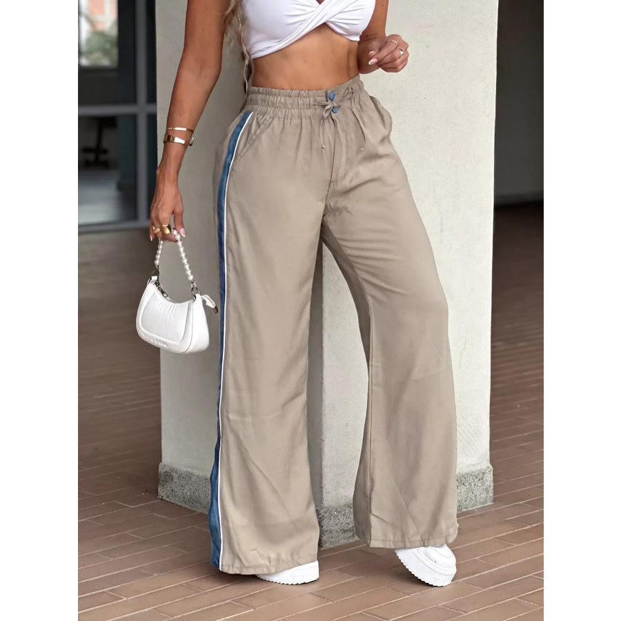 Contrast Side Panel Wide Leg Pants Apparel and Accessories