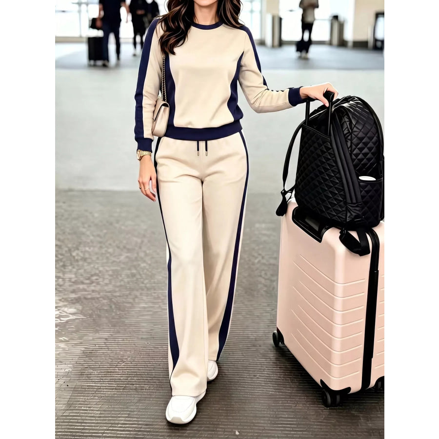 Contrast Side Stripes Top and Pants Set Apparel and Accessories