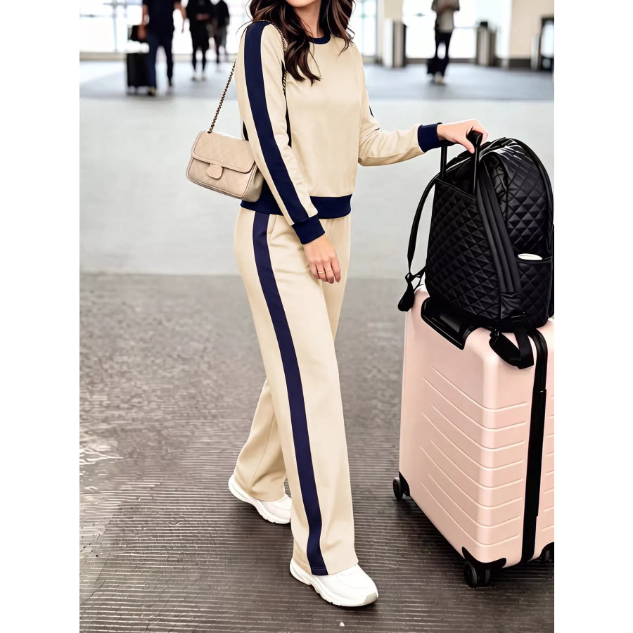 Contrast Side Stripes Top and Pants Set Apparel and Accessories