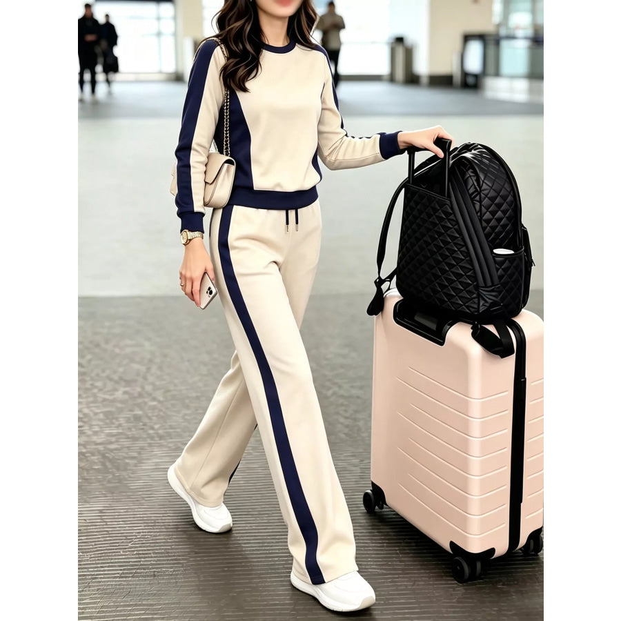 Contrast Side Stripes Top and Pants Set Apparel and Accessories