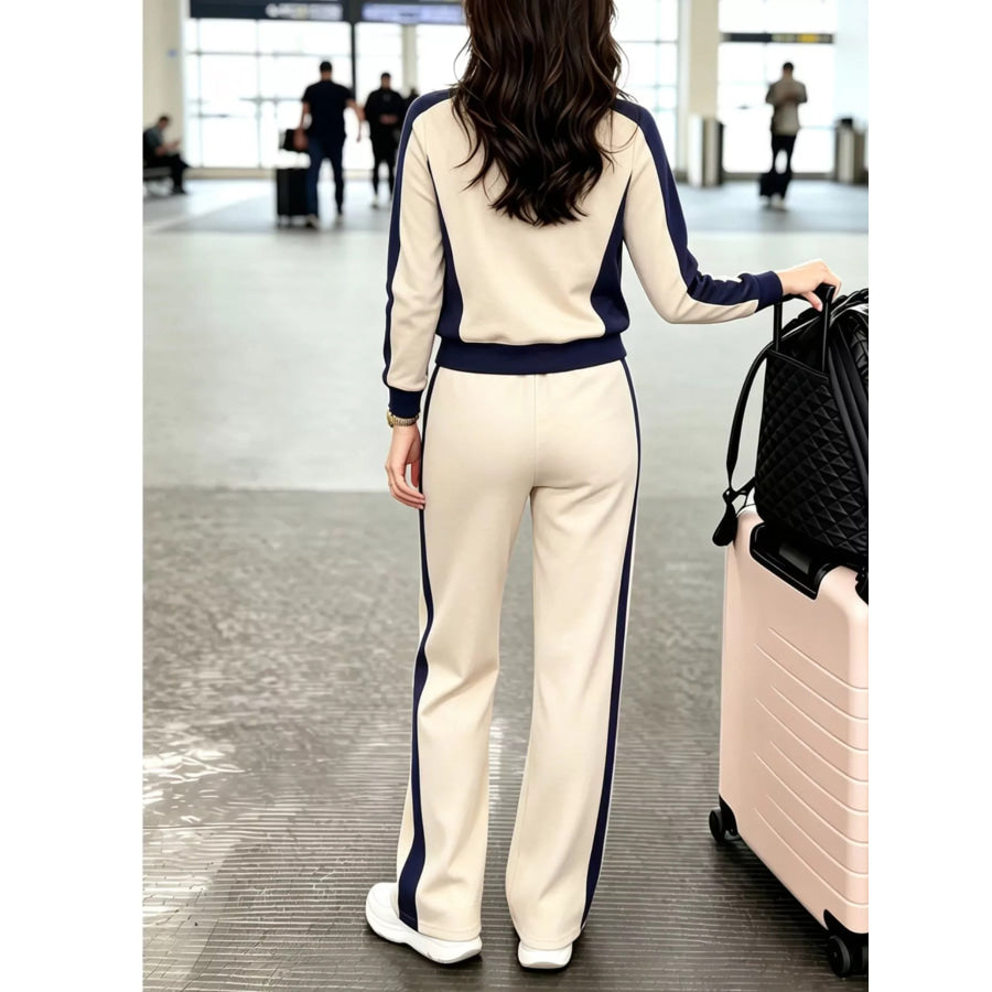 Contrast Side Stripes Top and Pants Set Apparel and Accessories