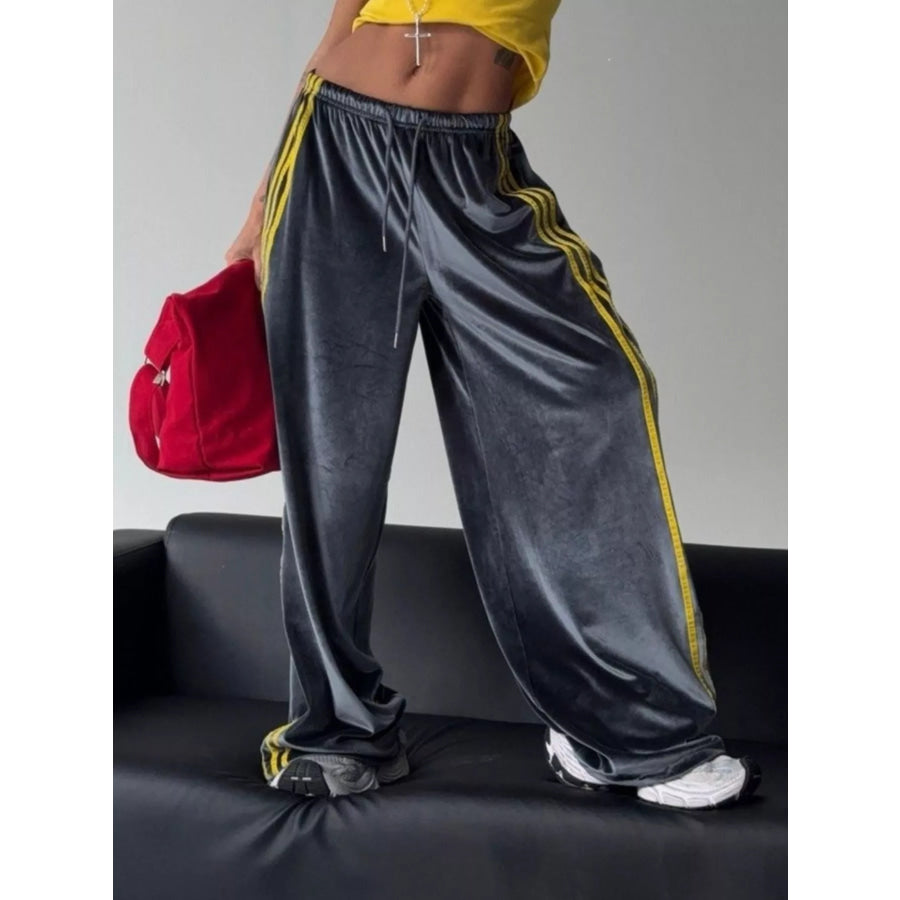 Contrast Side Stripes Wide-Leg Pants Dark Gray / S Apparel and Accessories