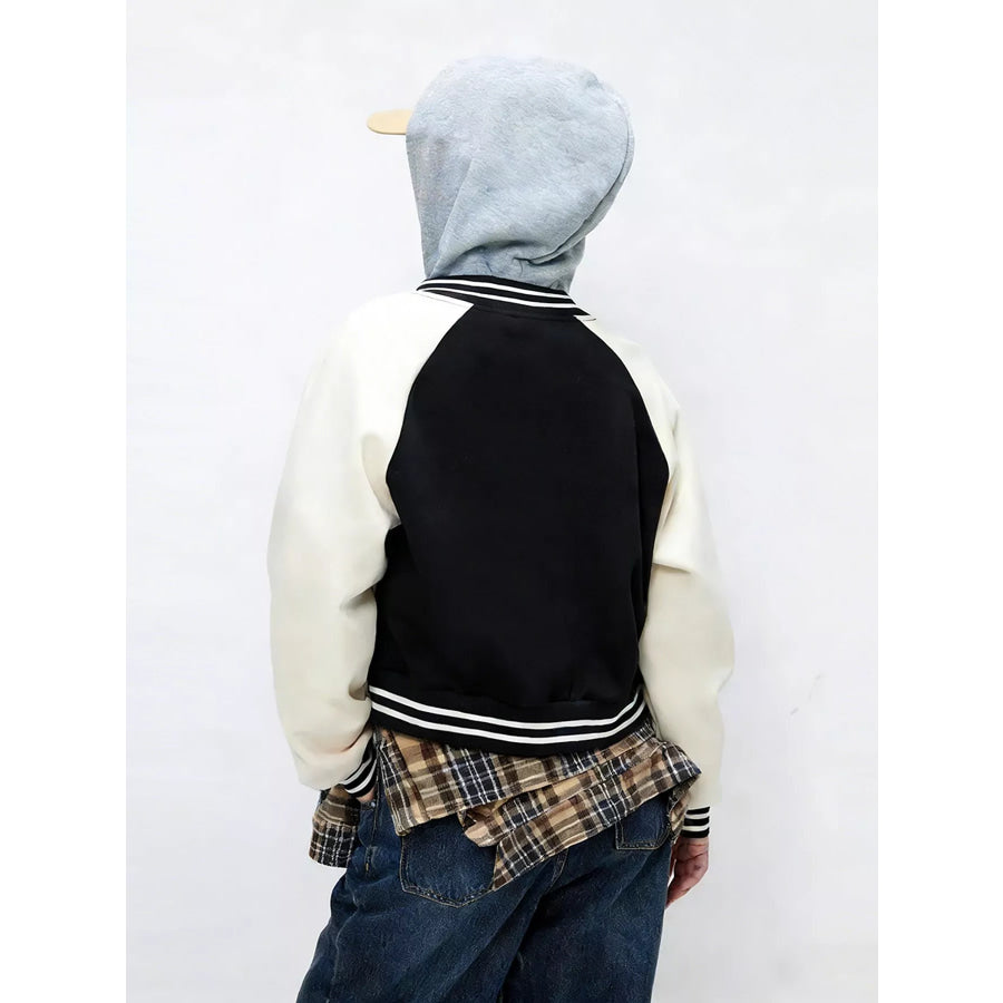 Contrast Sleeve Snap Down Jacket Black / One Size Apparel and Accessories