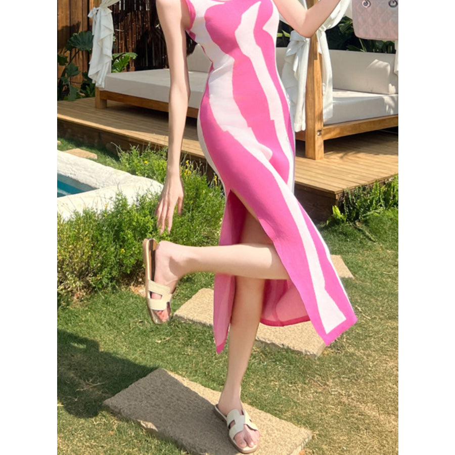 Contrast Sleeveless Bodycon Midi Dress Apparel and Accessories