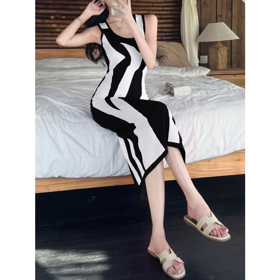 Contrast Sleeveless Bodycon Midi Dress Apparel and Accessories