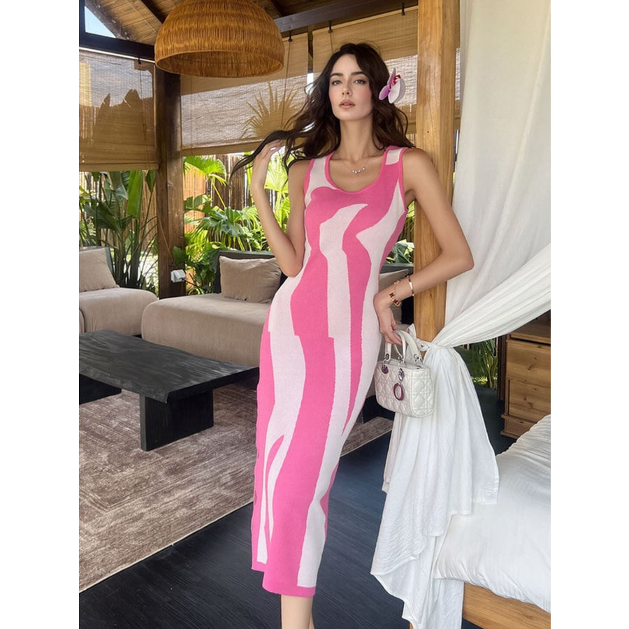 Contrast Sleeveless Bodycon Midi Dress Rose Red / S Apparel and Accessories