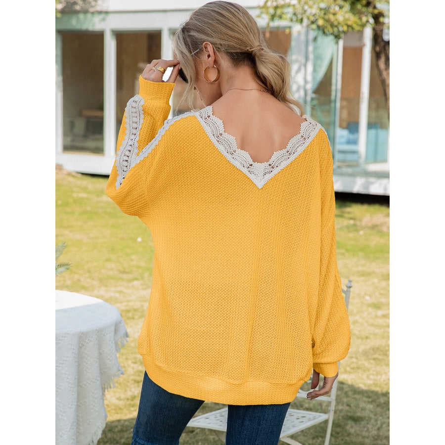 Contrast Spliced Lace V-Neck Top