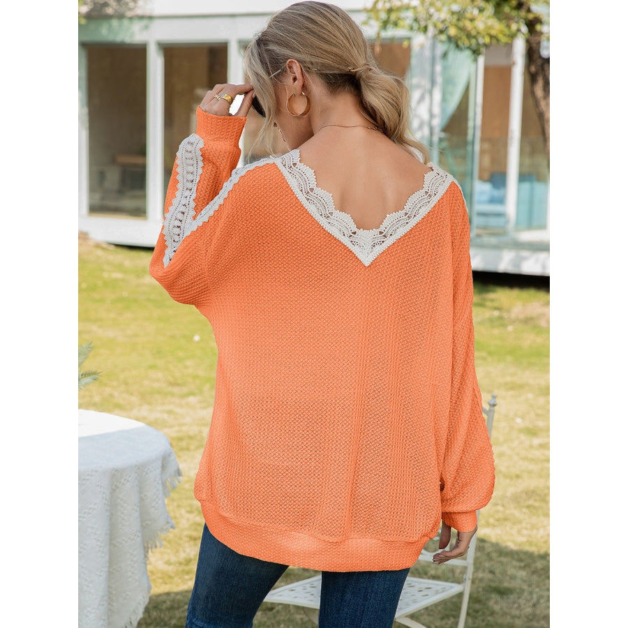 Contrast Spliced Lace V-Neck Top