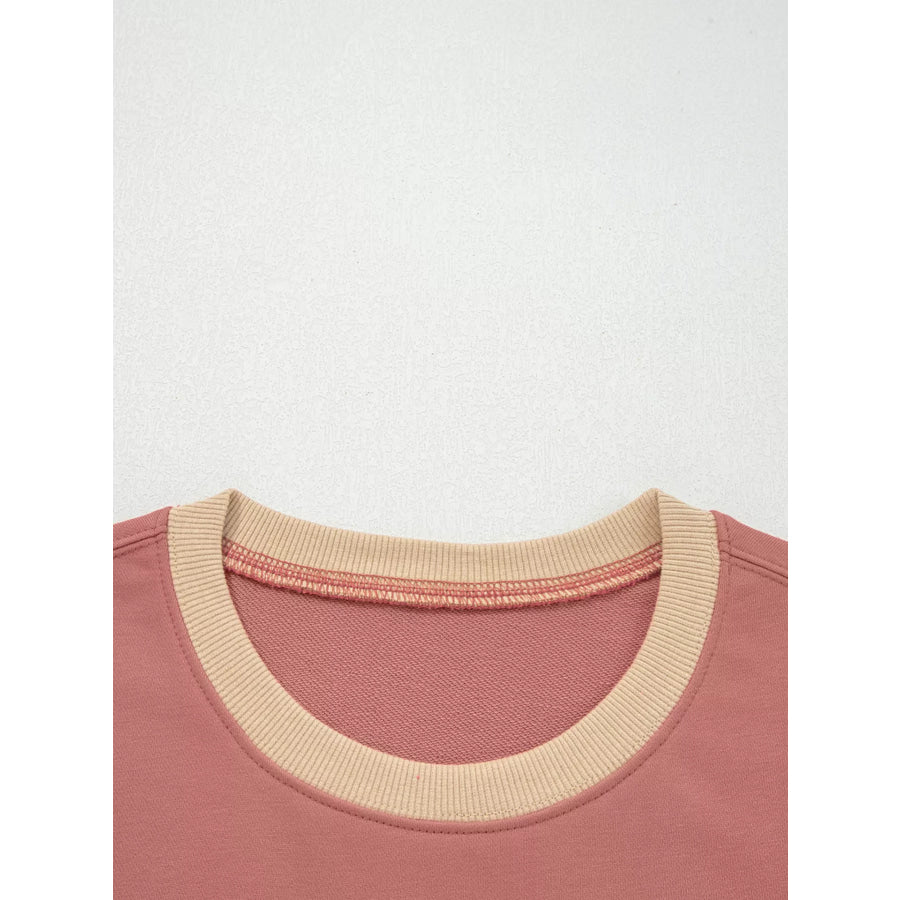 Contrast Star Patchwork Exposed Seam Uneven Hem Drop Shoulder Sweatshirt Apparel and Accessories