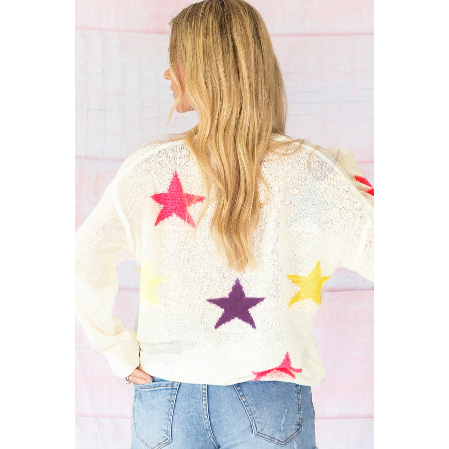 Contrast Star Round Neck Sweater Apparel and Accessories