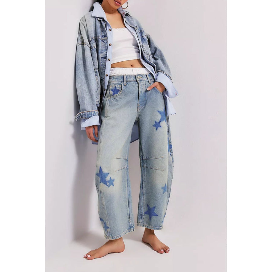 Contrast Star Wide Leg Jeans Light / S Apparel and Accessories