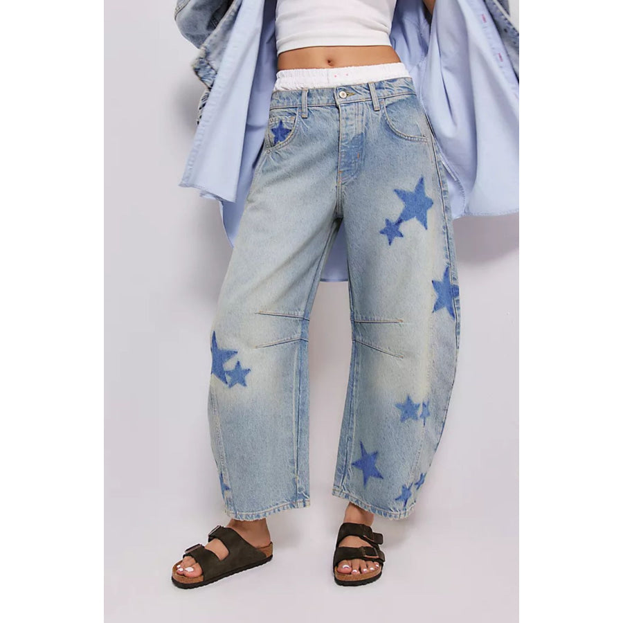 Contrast Star Wide Leg Jeans Light / S Apparel and Accessories
