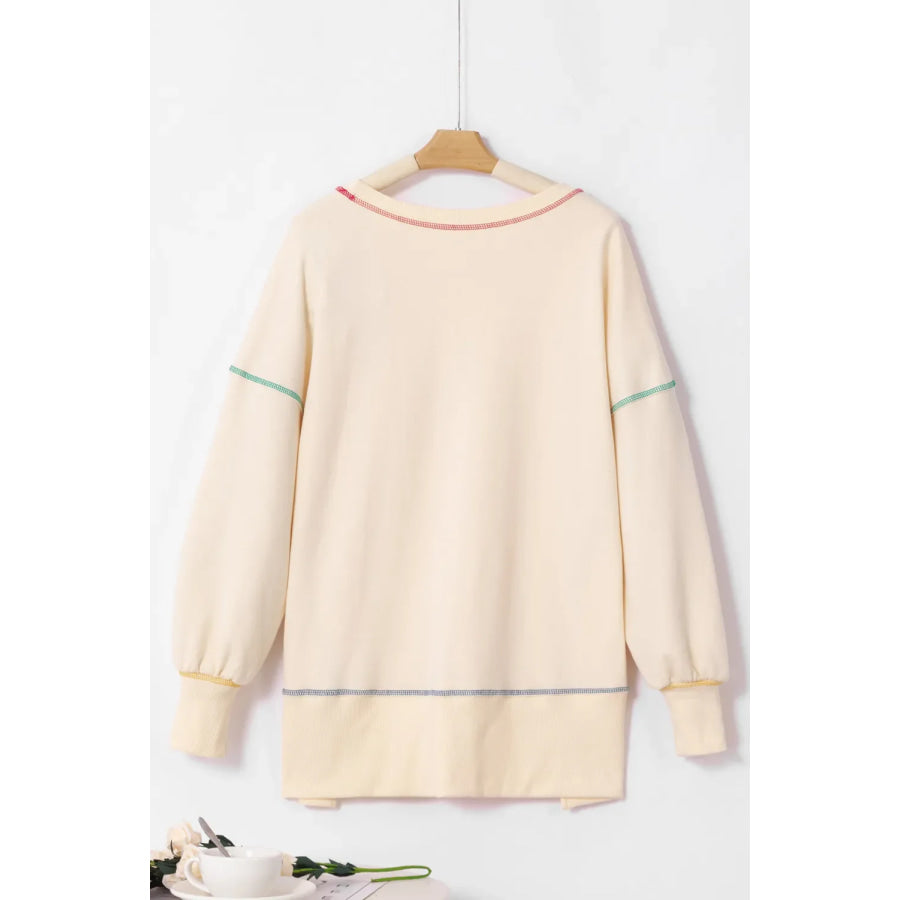 Contrast Stitching Sequin Pumpkin Round Neck Long Sleeve Sweatshirt Apparel and Accessories