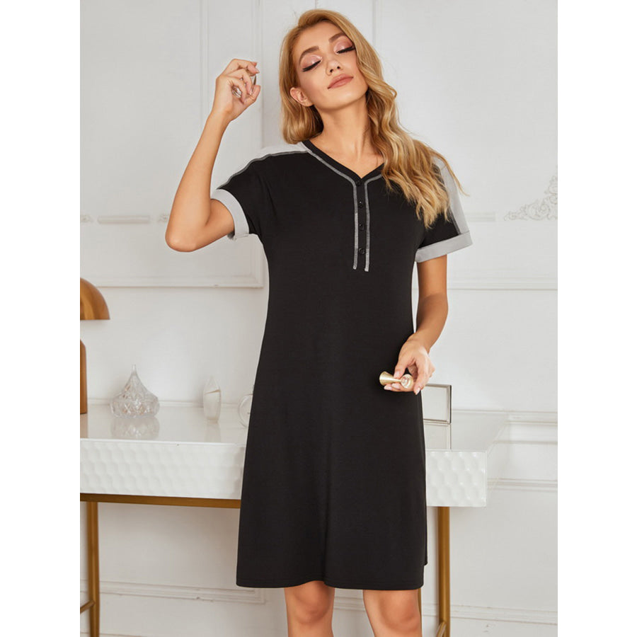 Contrast Stitching Contrast Short Sleeve Dress Apparel and Accessories