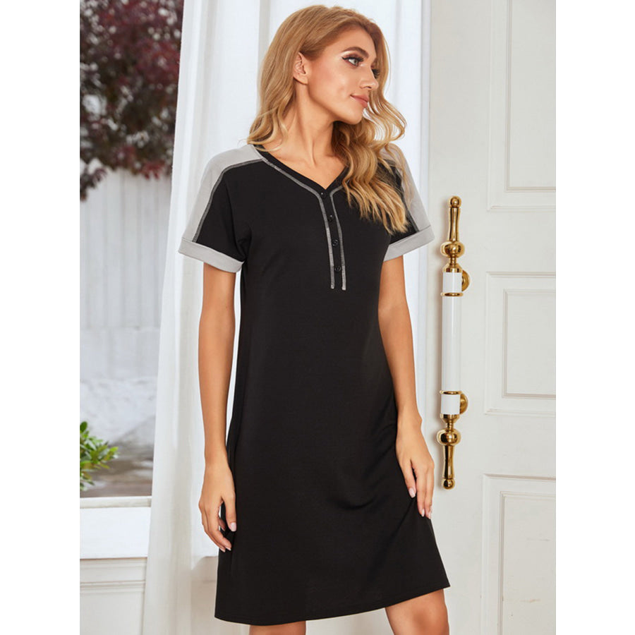 Contrast Stitching Contrast Short Sleeve Dress Apparel and Accessories