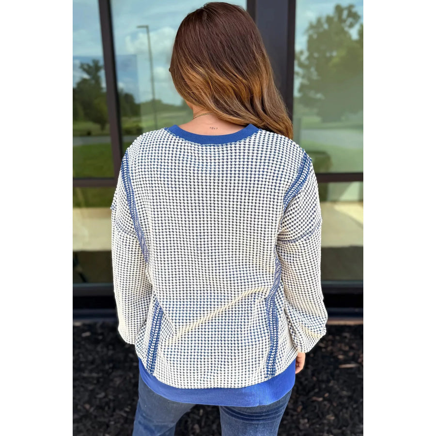 Contrast Stitching Slit Round Neck Sweatshirt Apparel and Accessories