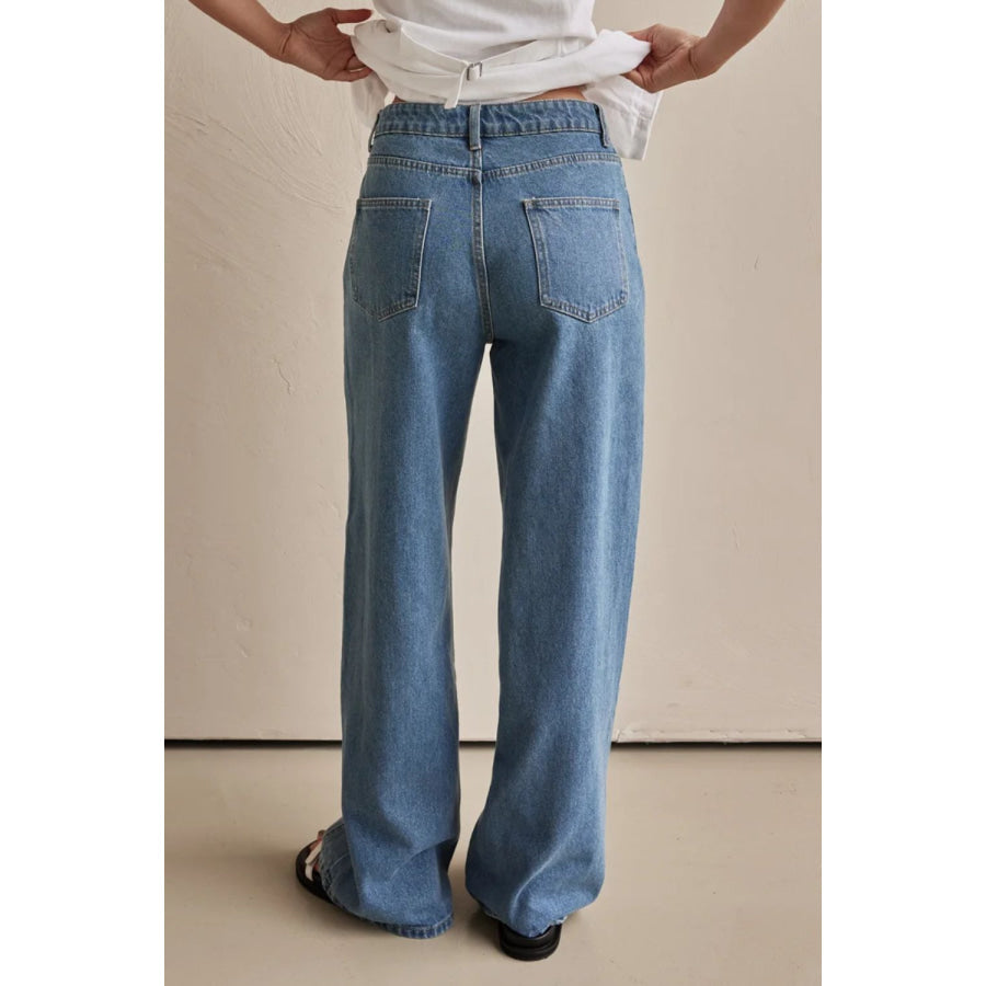 Contrast Straight Leg Jeans with Pockets Apparel and Accessories