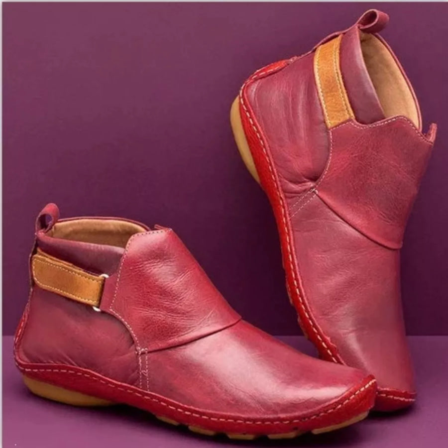Contrast Strap Detail Ankle Boots Red / 35 Apparel and Accessories