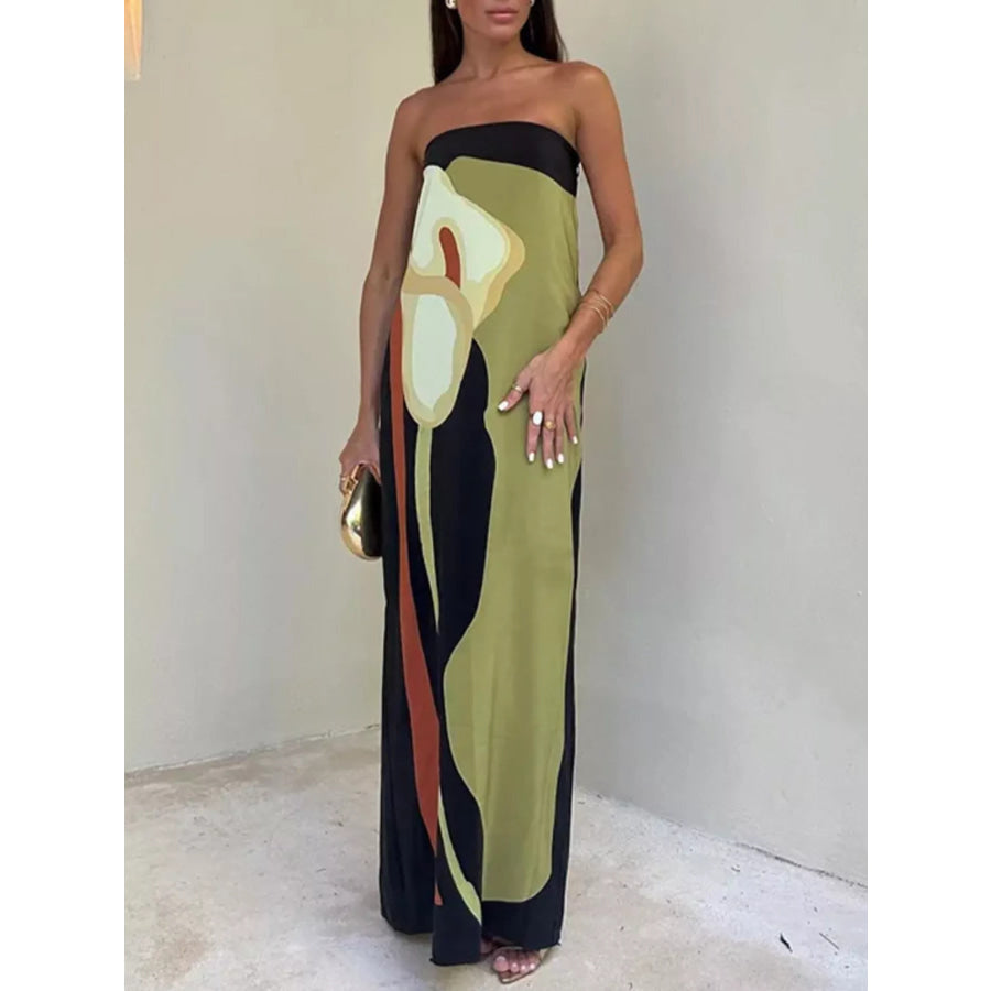 Contrast Strapless Maxi Dress Matcha Green / S Apparel and Accessories