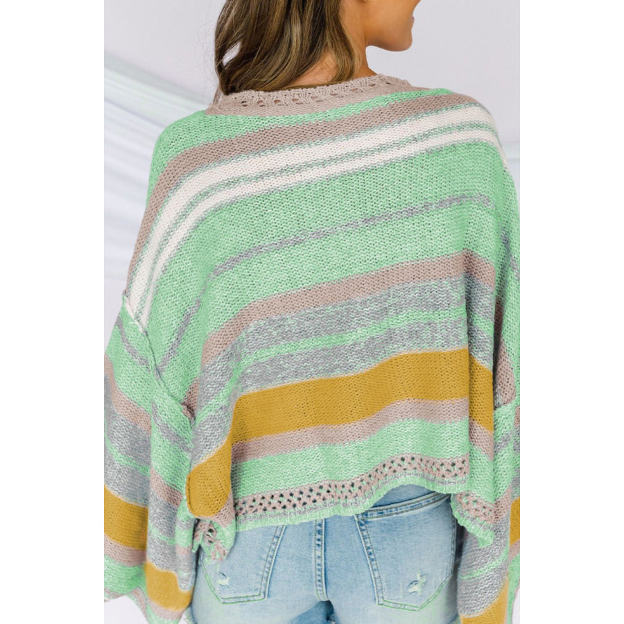 Contrast Striped Boat Neck Dropped Shoulder Sweater Apparel and Accessories