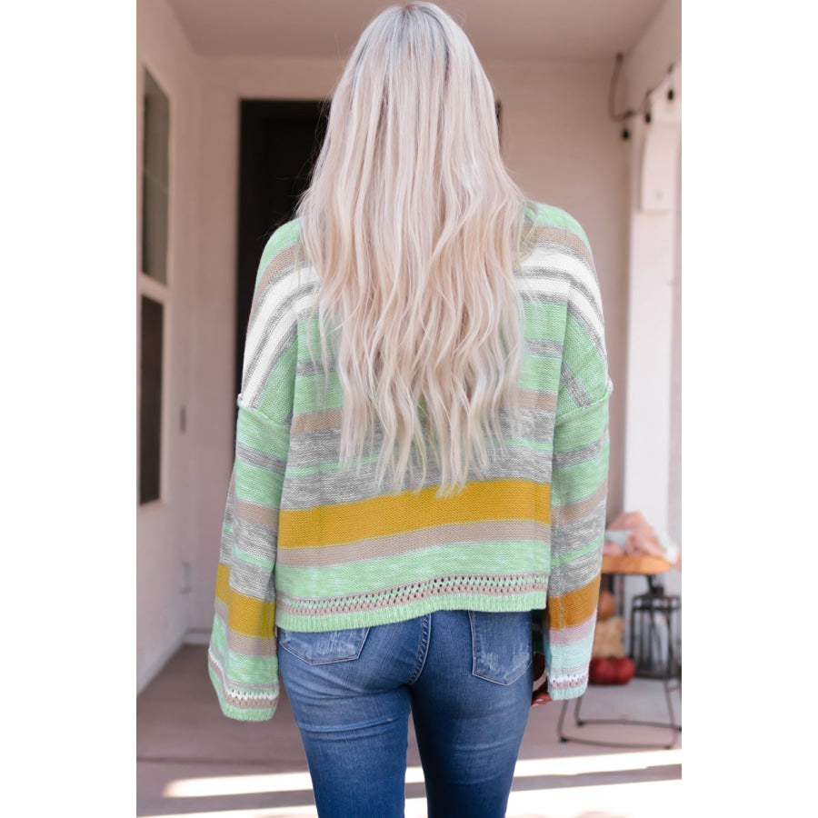 Contrast Striped Boat Neck Dropped Shoulder Sweater Apparel and Accessories