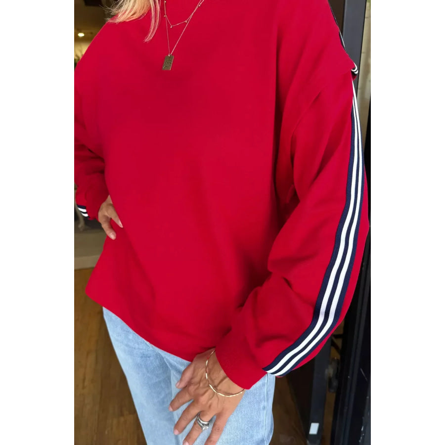 Contrast Striped Detail Varsity Sweatshirt Apparel and Accessories