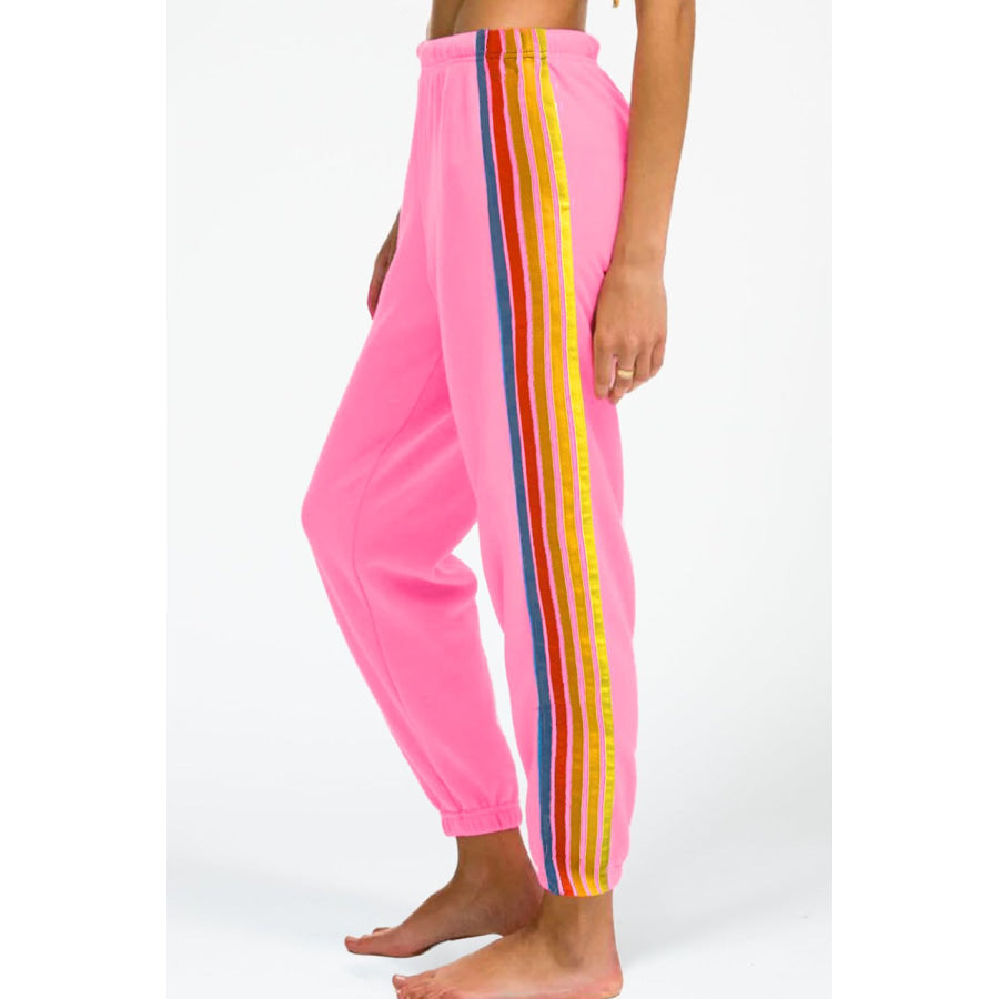 Contrast Striped Elastic Waist Active Pants Apparel and Accessories