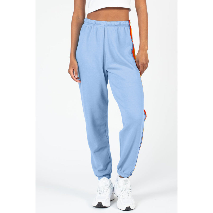 Contrast Striped Elastic Waist Active Pants Apparel and Accessories