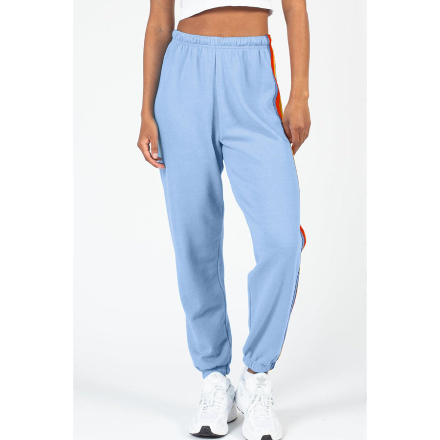 Contrast Striped Elastic Waist Active Pants Apparel and Accessories