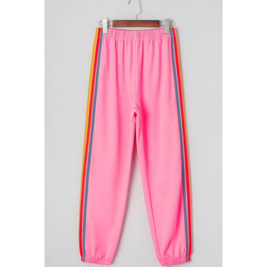 Contrast Striped Elastic Waist Active Pants Apparel and Accessories