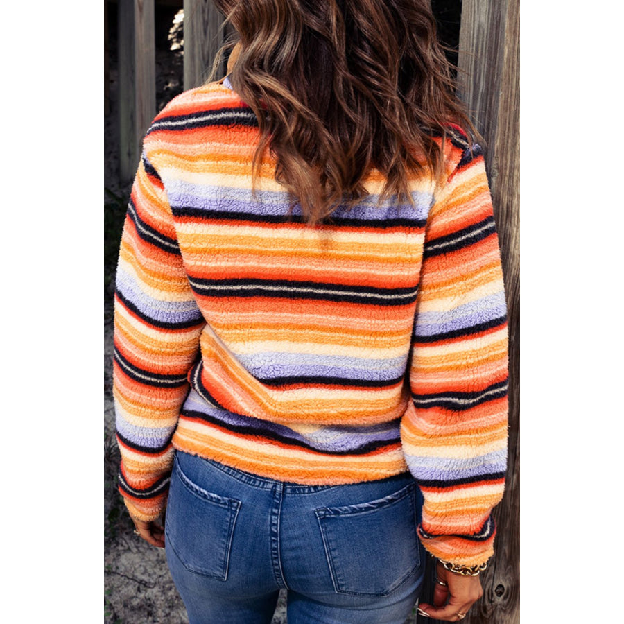 Contrast Striped Half Snap Long Sleeve Sweatshirt Apparel and Accessories