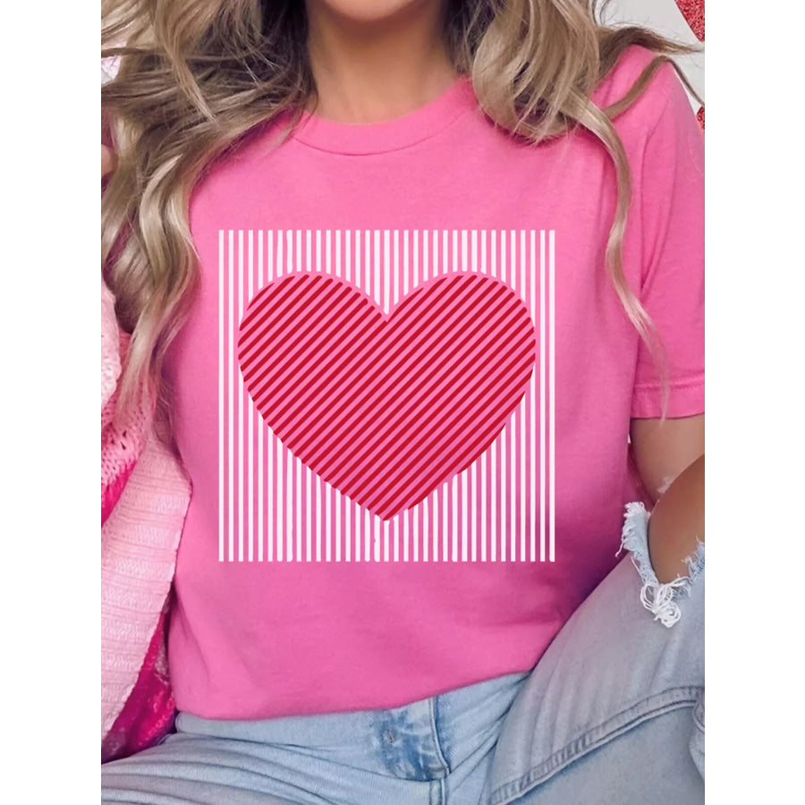 Contrast Striped Heart Printed Valentines Day T Shirt Apparel and Accessories