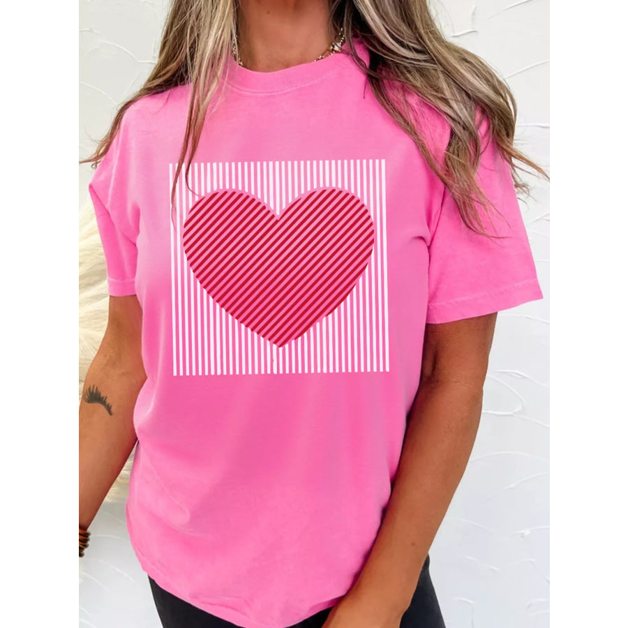 Contrast Striped Heart Printed Valentines Day T Shirt Apparel and Accessories