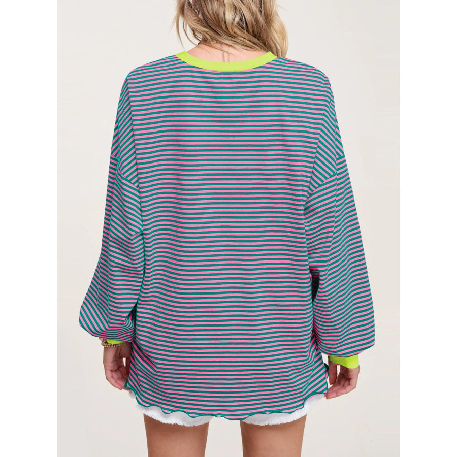 Contrast Striped Long Sleeve Sweatshirt Apparel and Accessories