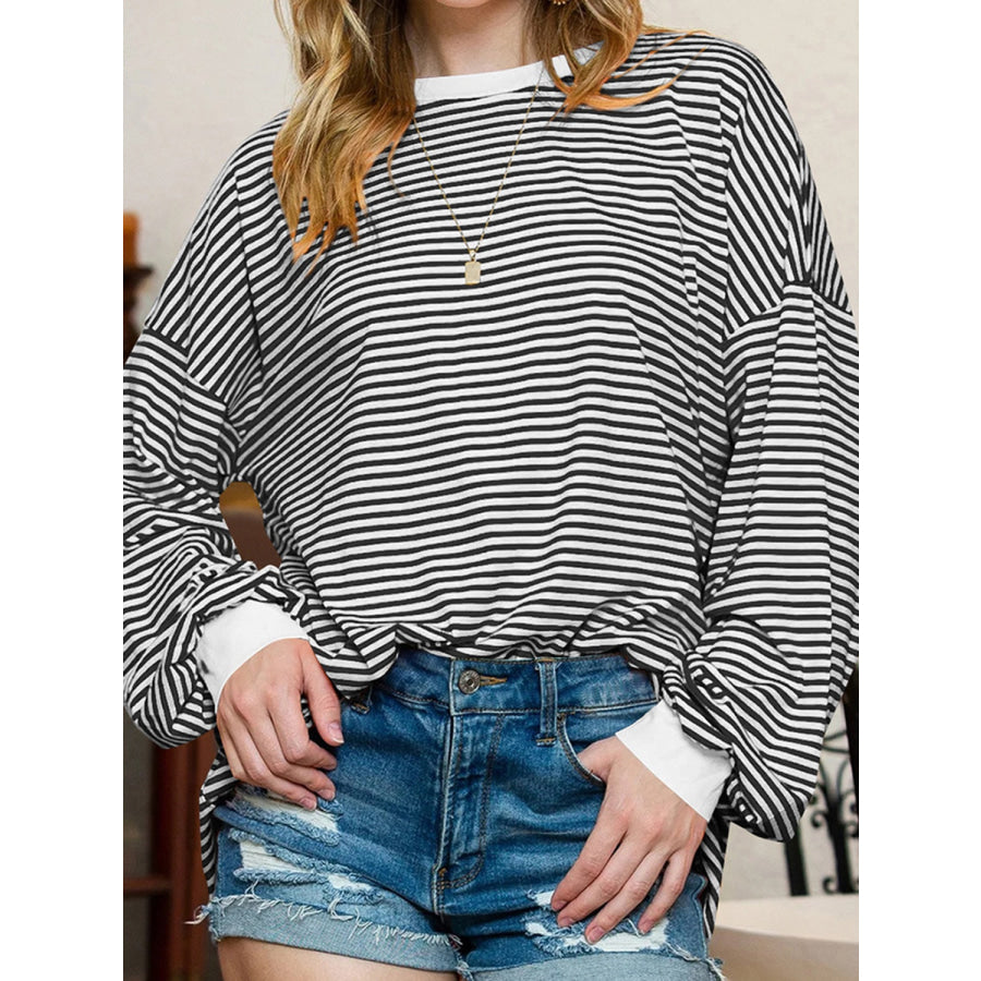 Contrast Striped Long Sleeve Sweatshirt Apparel and Accessories